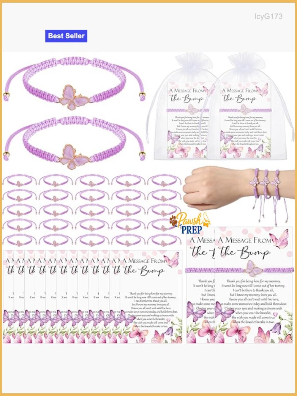 50 Adjustable Butterfly Bracelets with Cards & Bags for Party Favors